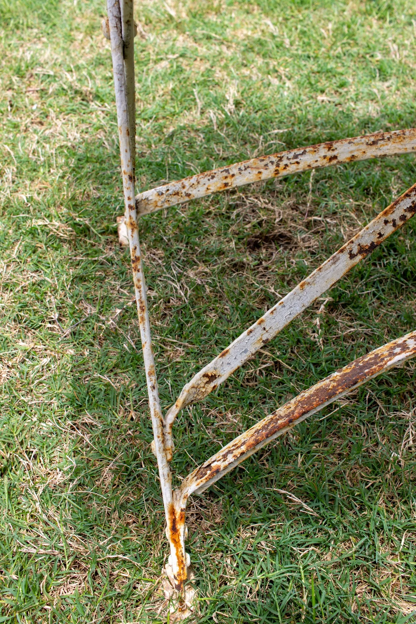 Antique French Folding Metal Garden Table in Distressed White Finish