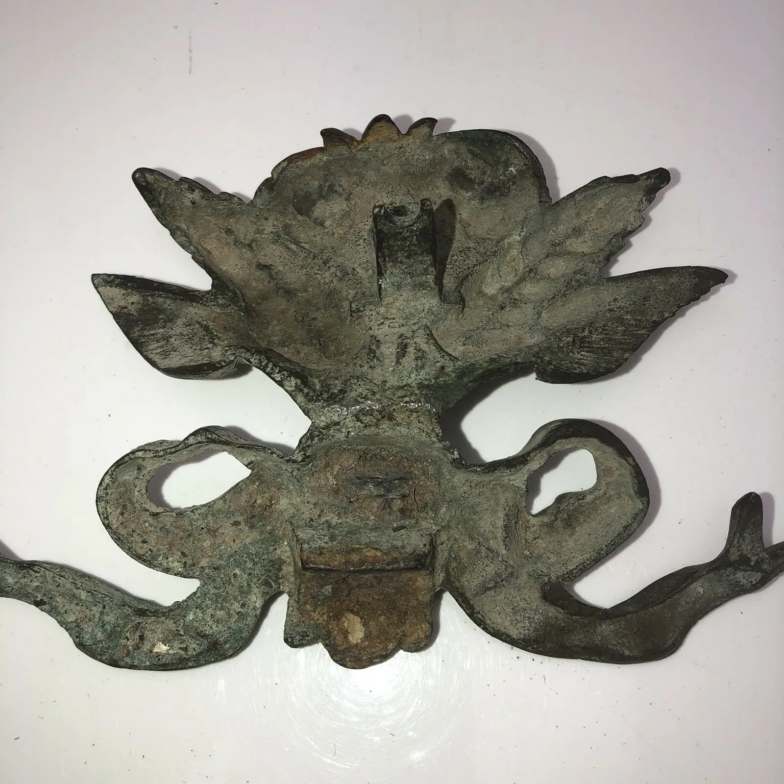 Antique French Verde Bronze Ribbon Laurel Flowers Cabinet Frame Furniture Mount