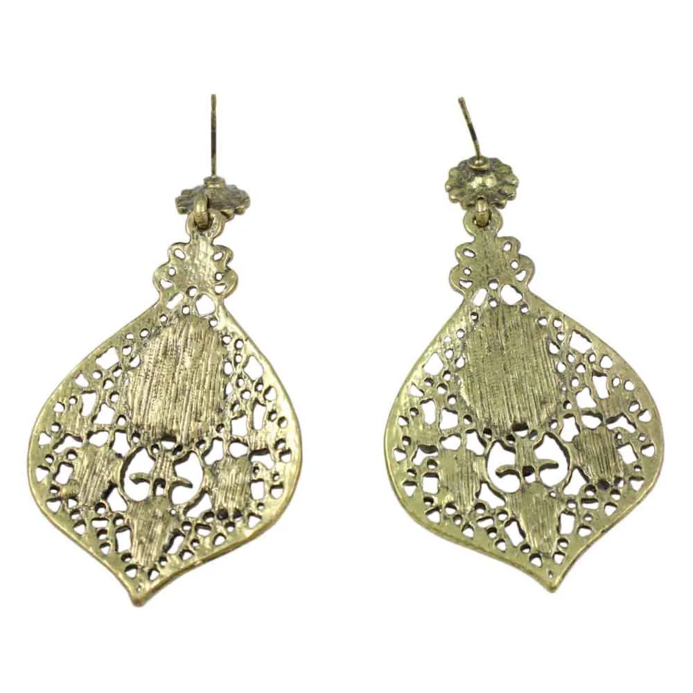 Antique Gold-tone Filigree Fan with Purple Stones Pierced Earring - REC564