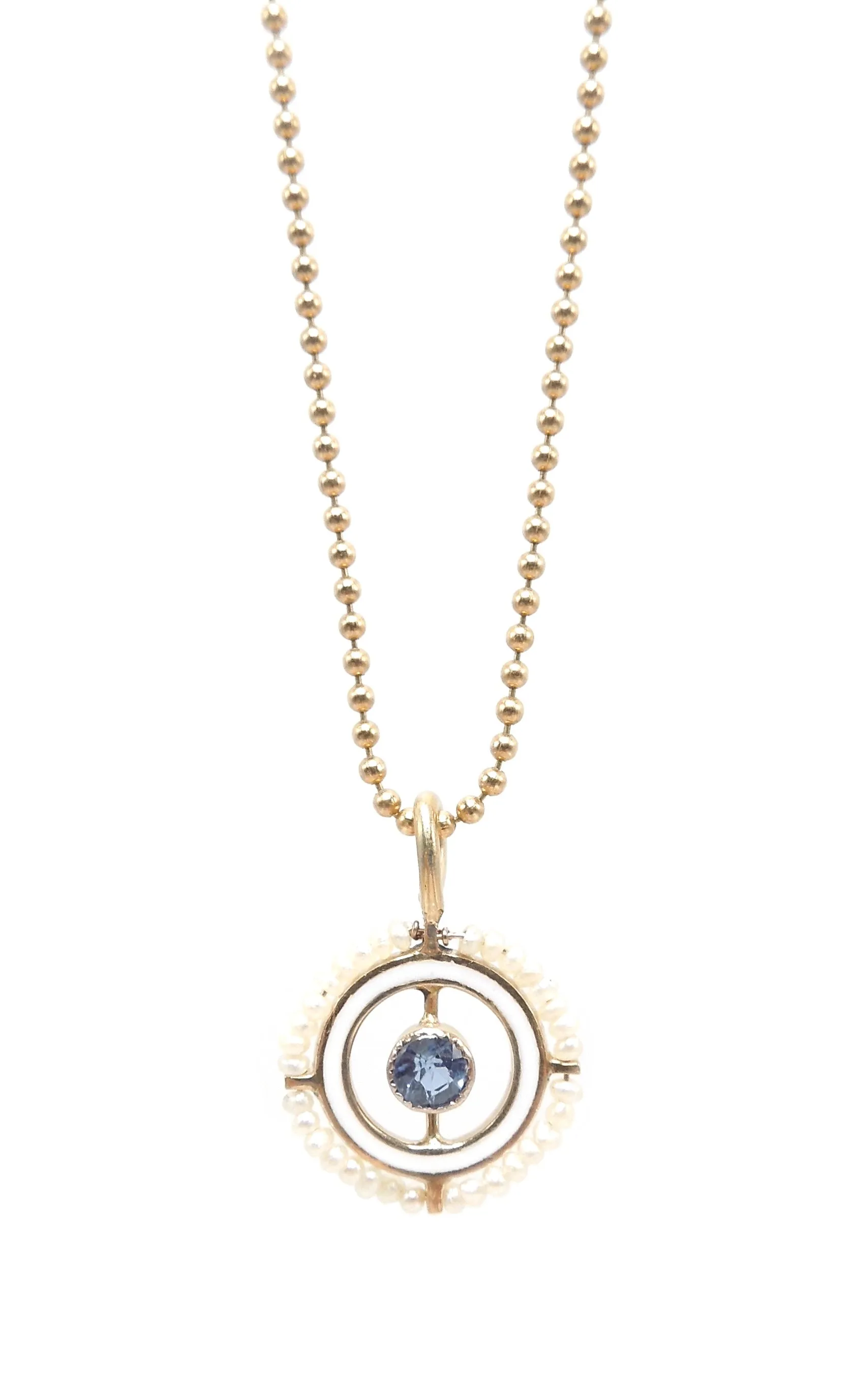 Antique Pearl and Sapphire Compass Pendant in Yellow Gold