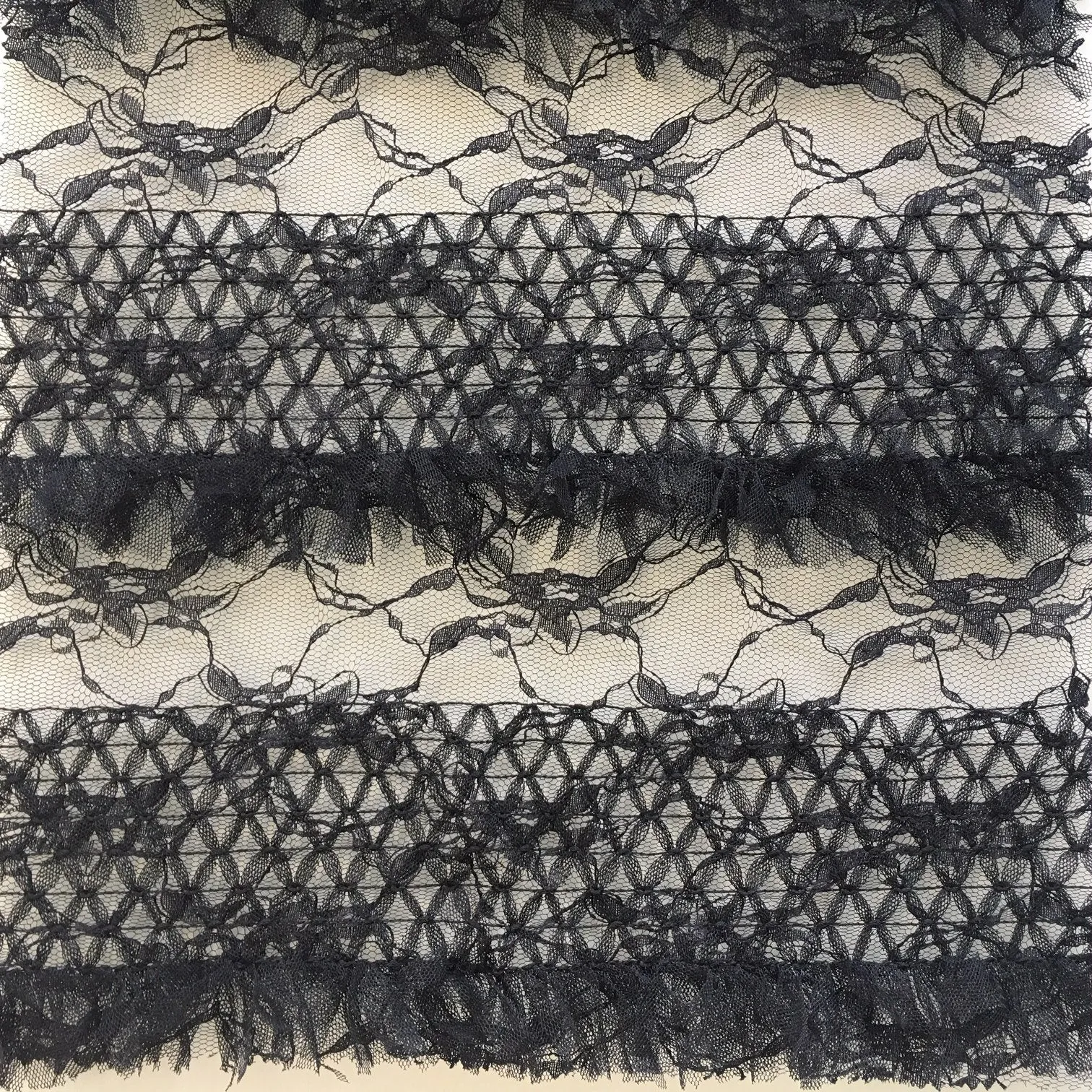 Argyle Pattern Trim Corded Fringe Design Embroidered Lace Fabric