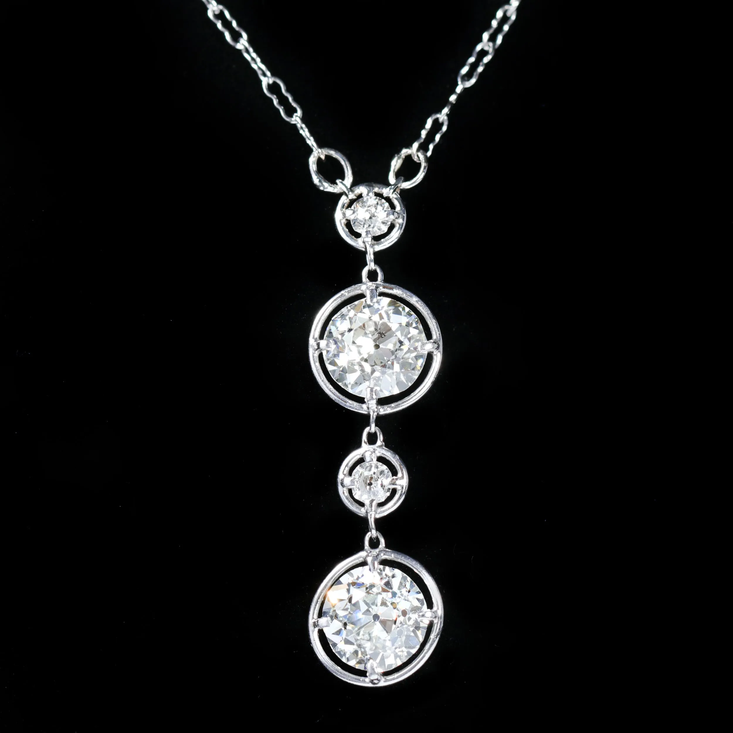 Art Deco 2.81 CTW Old European Cut Diamond Drop Necklace