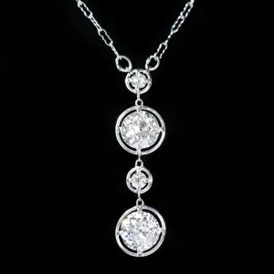 Art Deco 2.81 CTW Old European Cut Diamond Drop Necklace