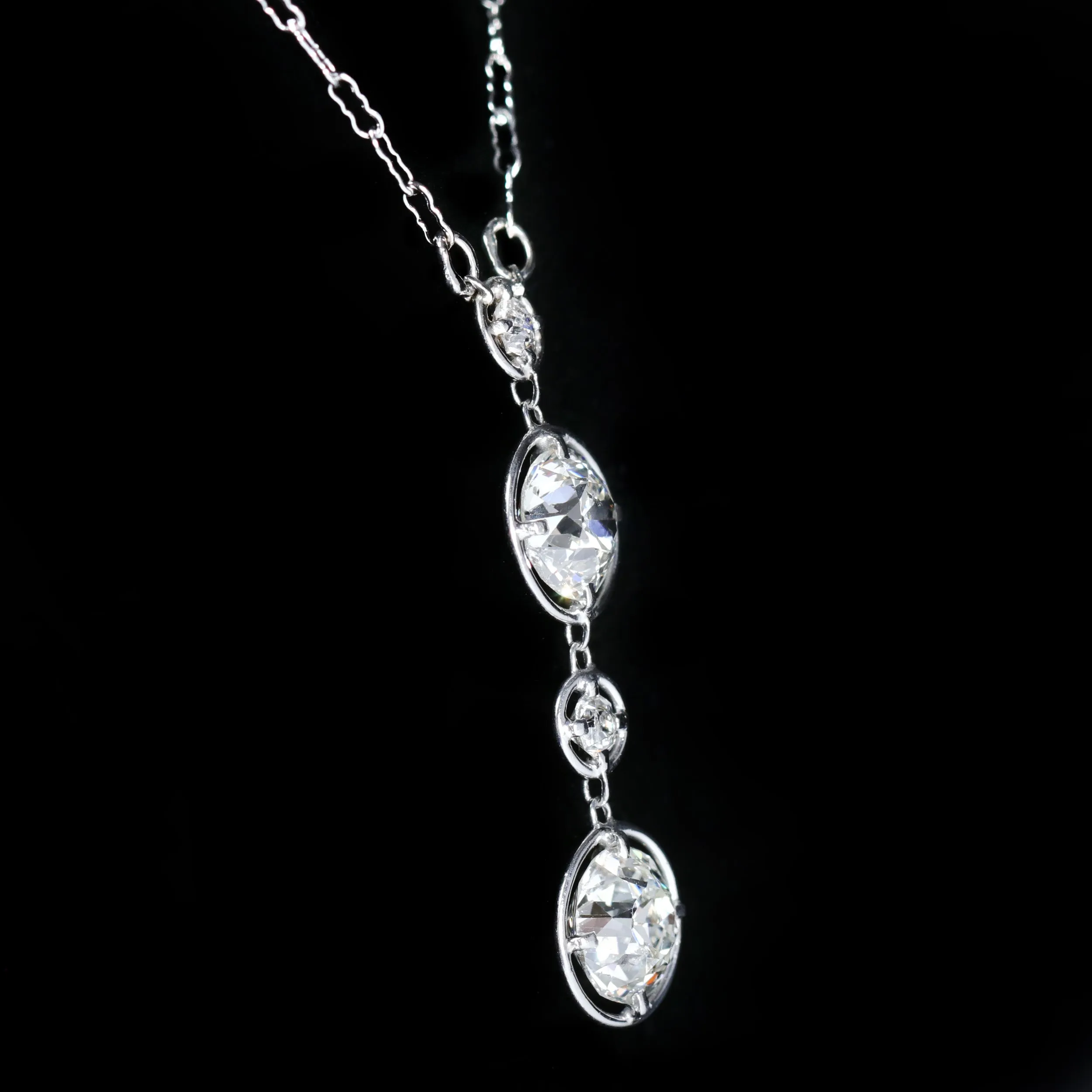 Art Deco 2.81 CTW Old European Cut Diamond Drop Necklace