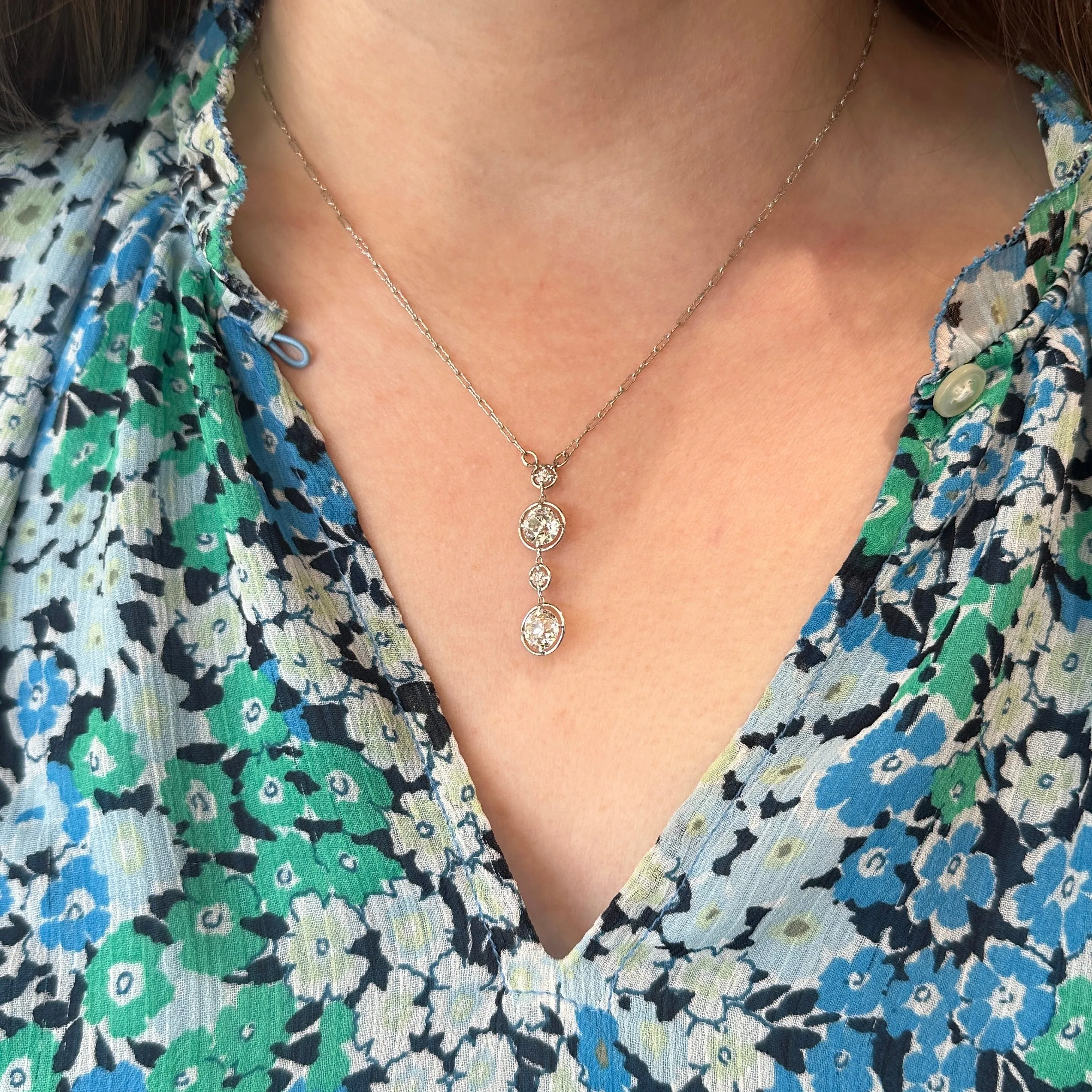 Art Deco 2.81 CTW Old European Cut Diamond Drop Necklace