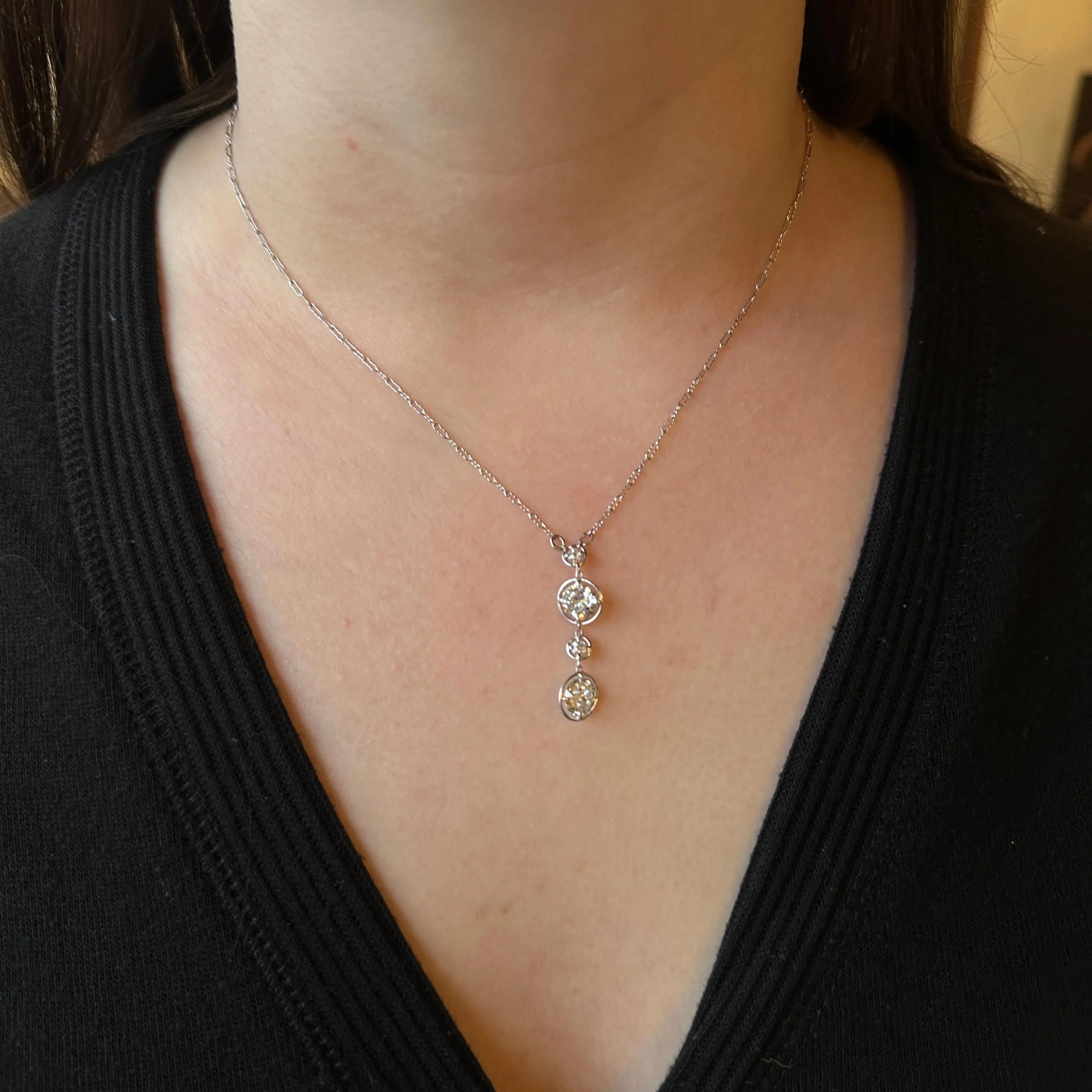 Art Deco 2.81 CTW Old European Cut Diamond Drop Necklace