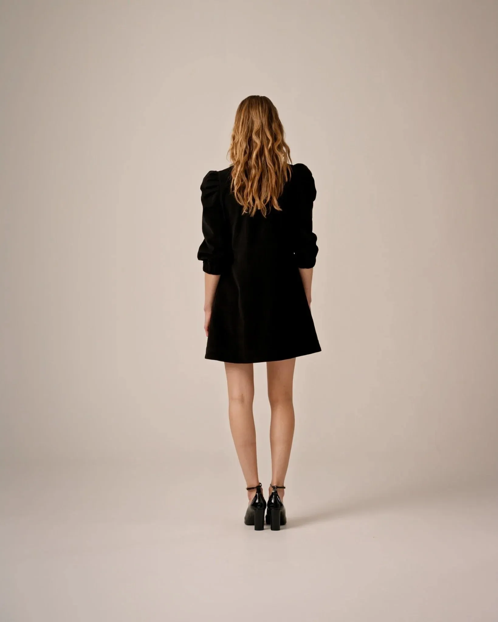 Baby Cord Collared Dress Black