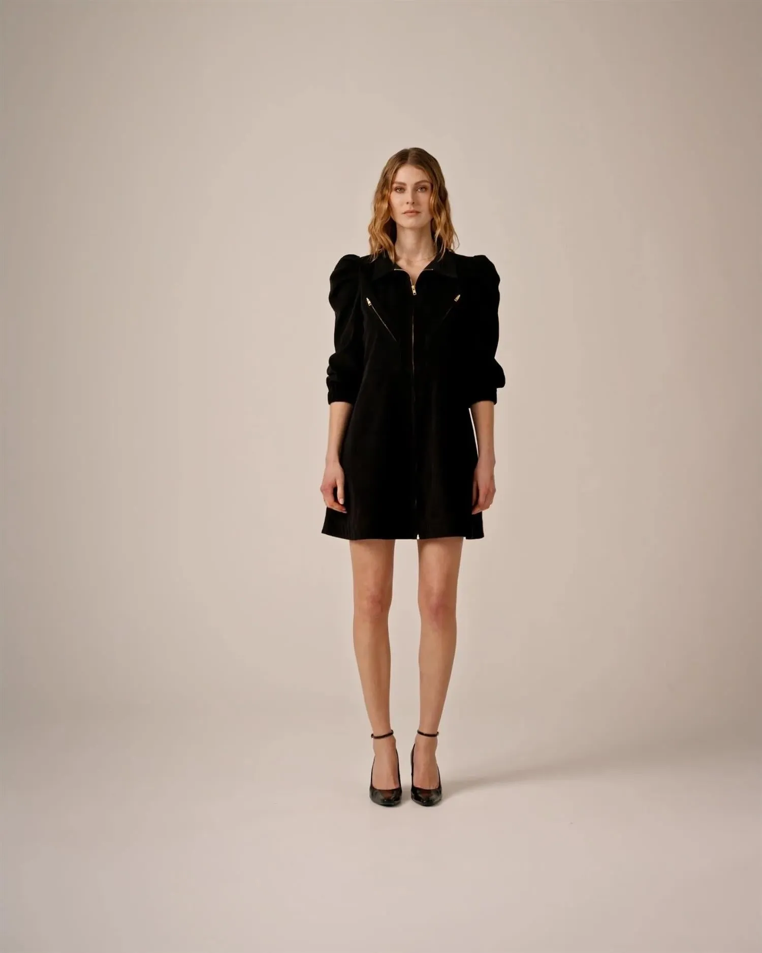 Baby Cord Collared Dress Black