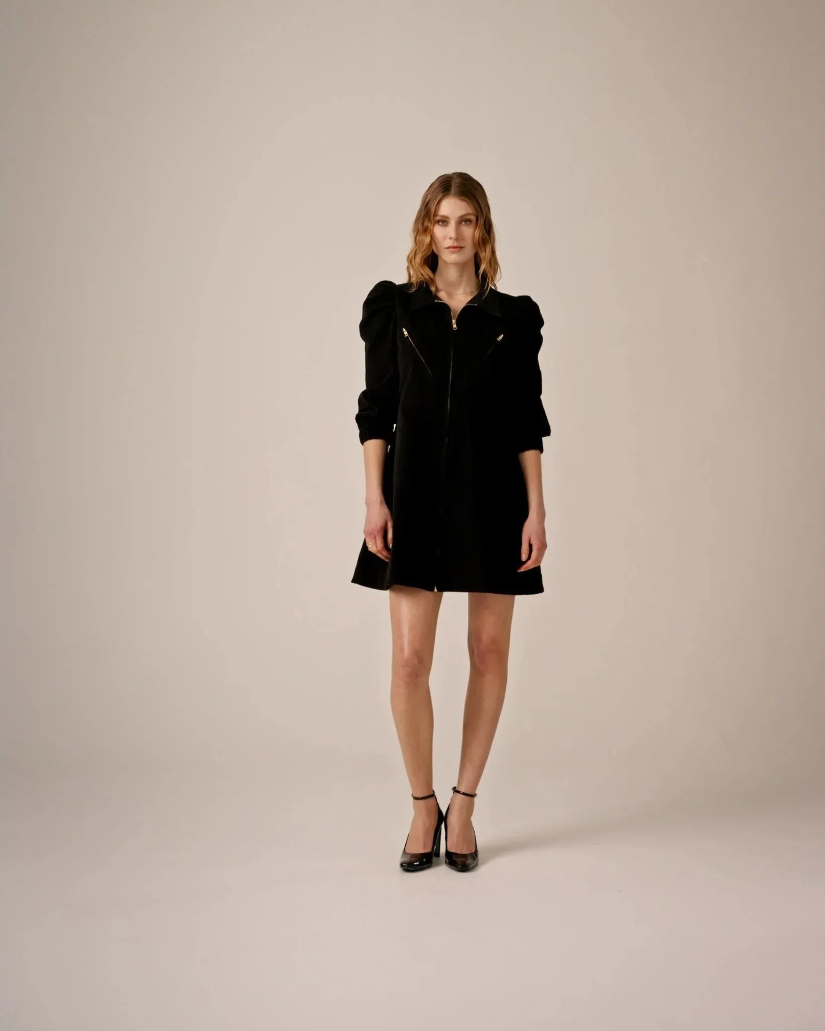 Baby Cord Collared Dress Black