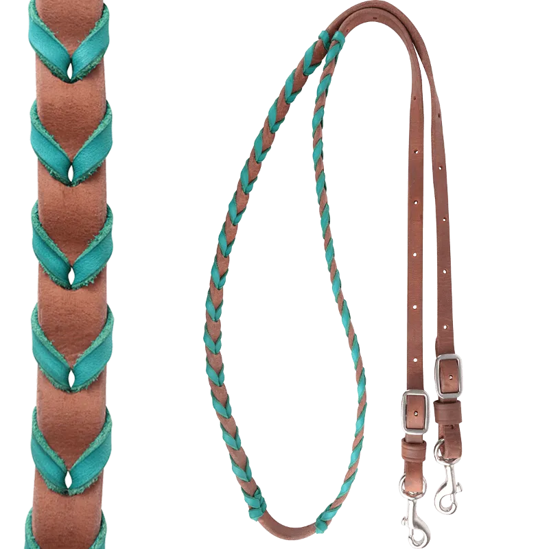 Barrel Reins with Turquoise Lace 5/8
