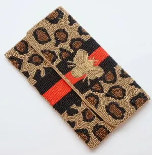 Beaded Bee Crossbody/Clutch: Leopard Print