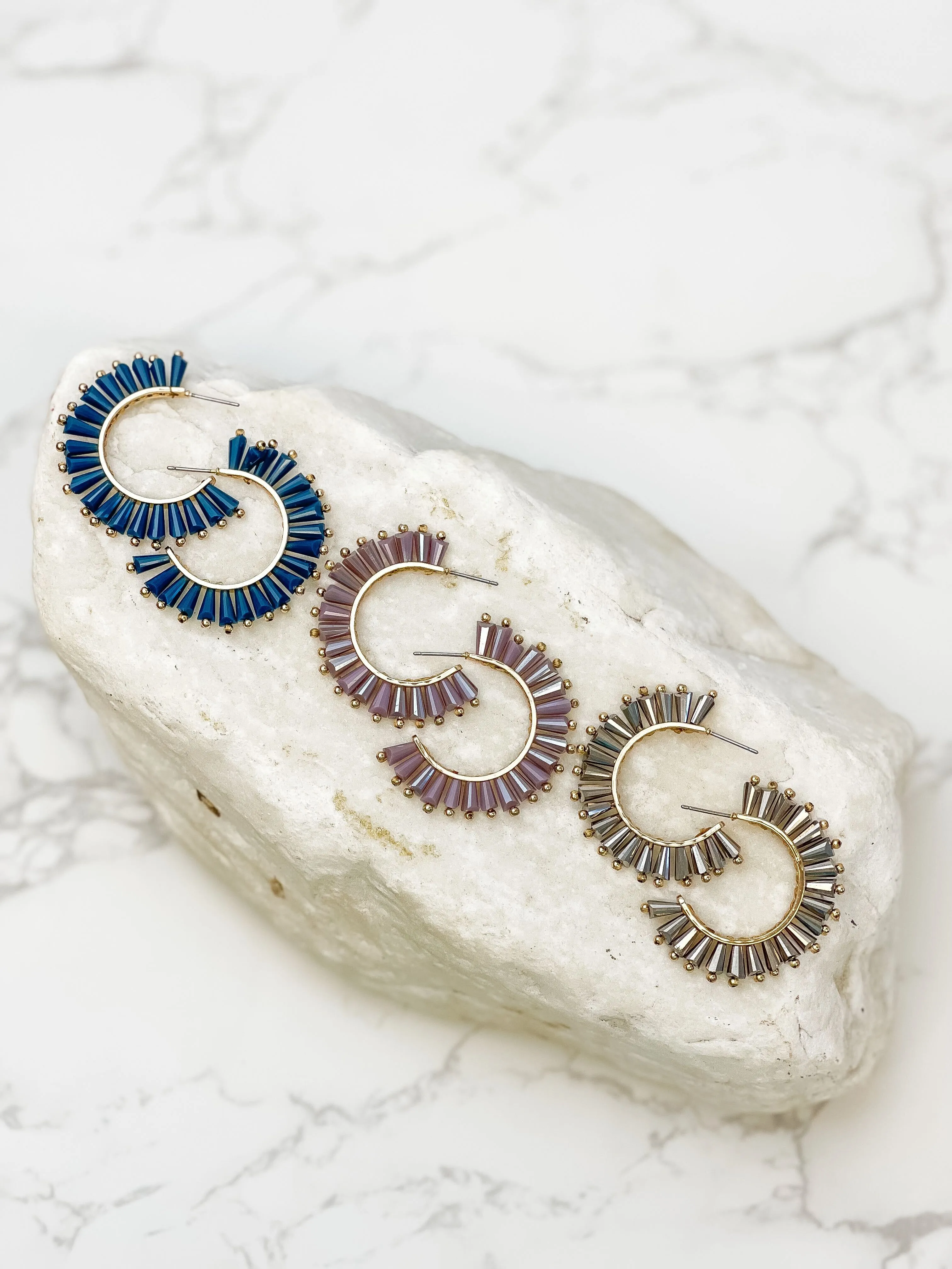 Beaded Burst Hoop Earrings - Pewter