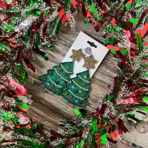 Beaded Christmas Tree Earrings