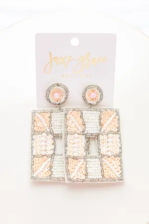 Beaded Pattern Square Earrings,  VARIOUS