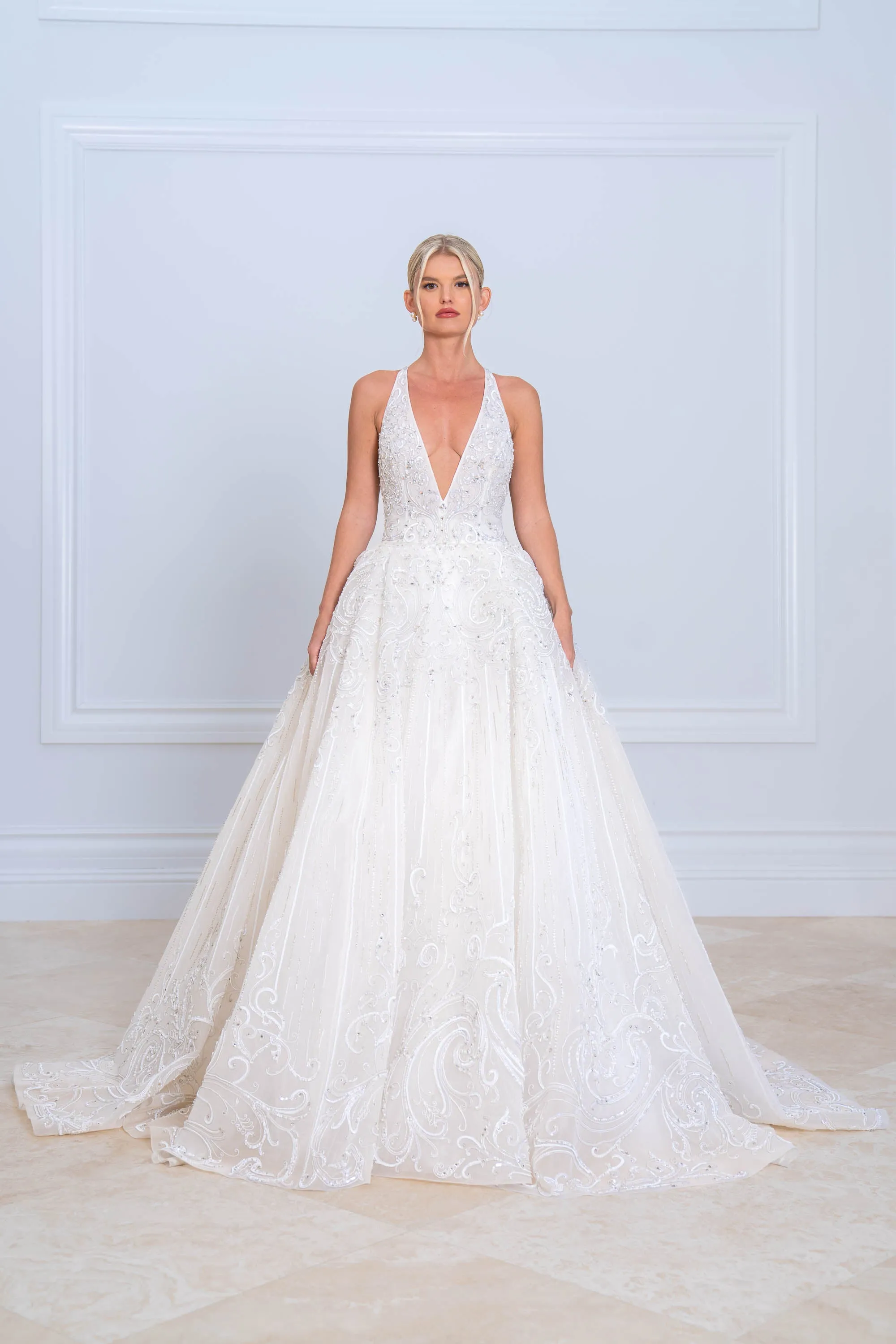 Beaded Plunge Neckline Ballgown