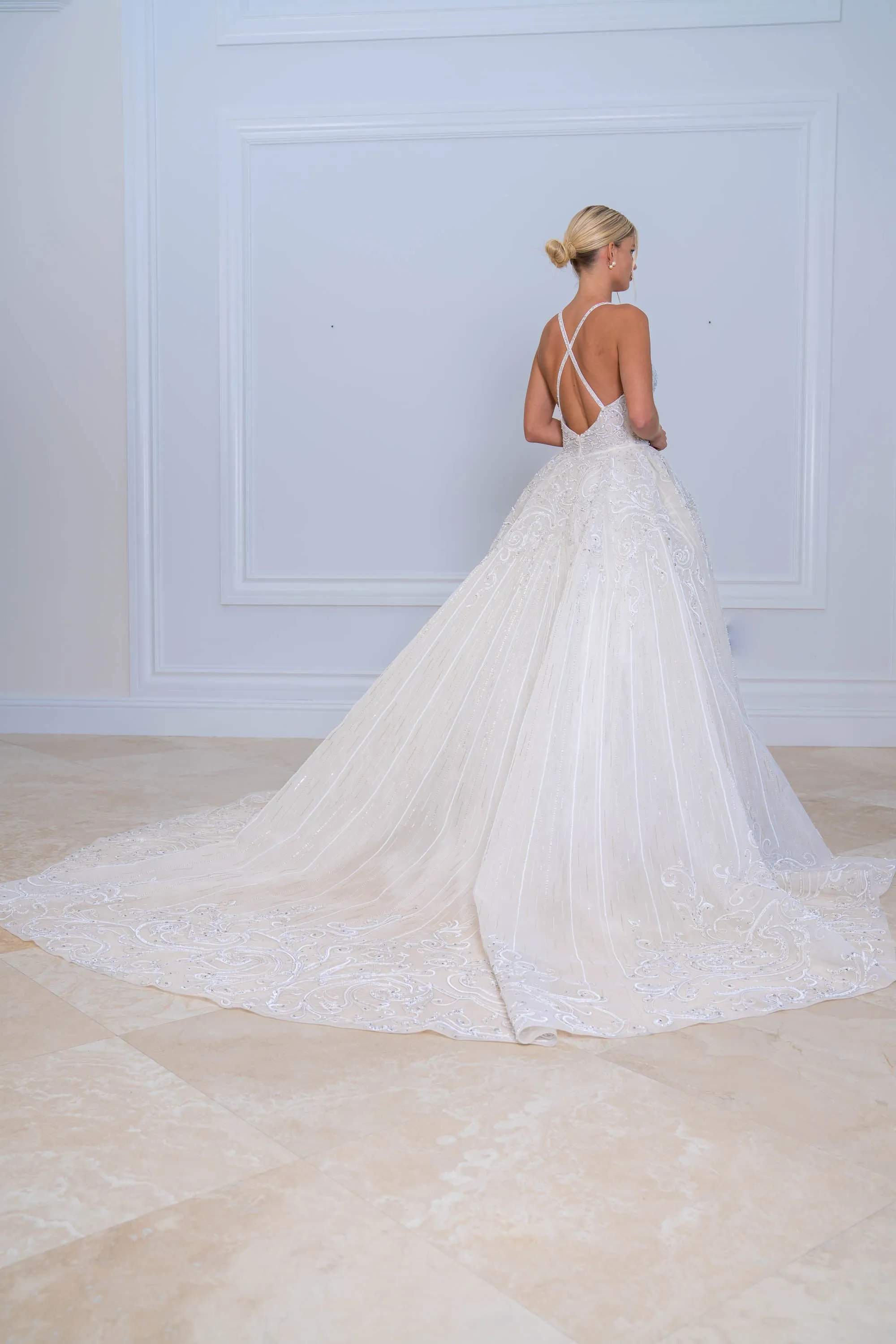 Beaded Plunge Neckline Ballgown