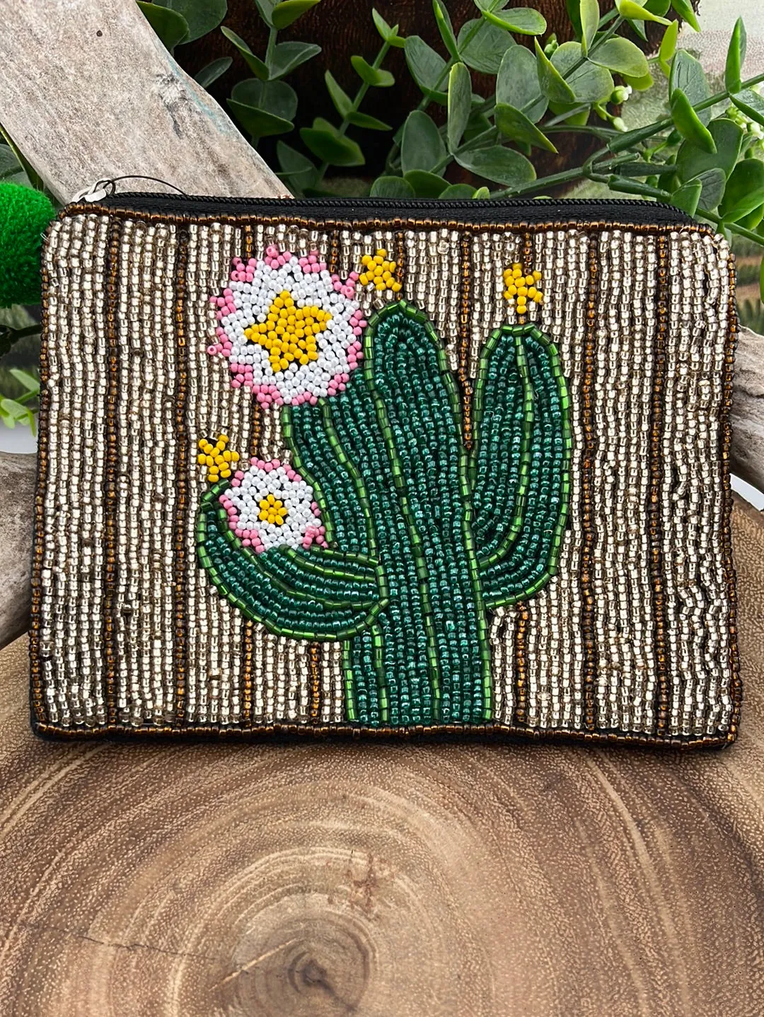 Beaded Pouch With Pom Pom