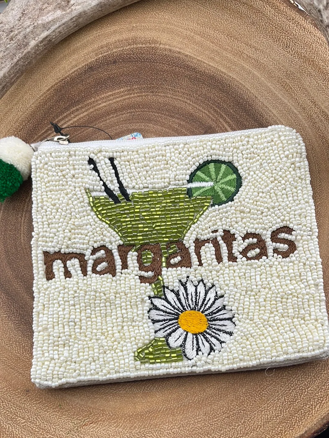 Beaded Pouch With Pom Pom