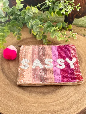 Beaded Pouch With Pom Pom