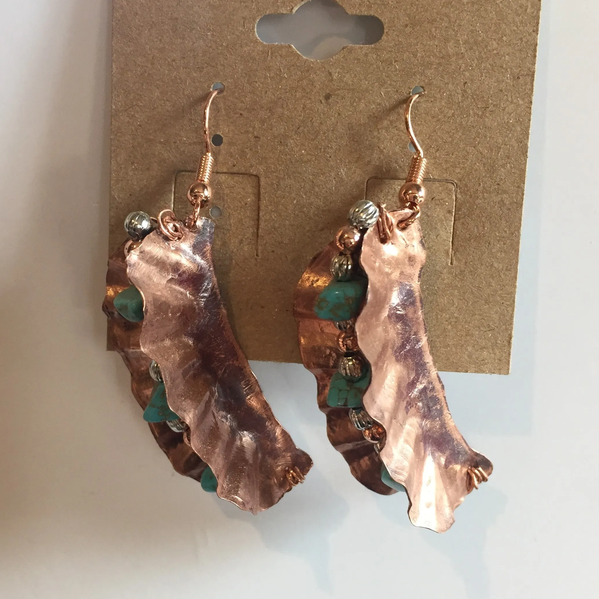 BEADED TURQUOISE AND COPPER EARRINGS