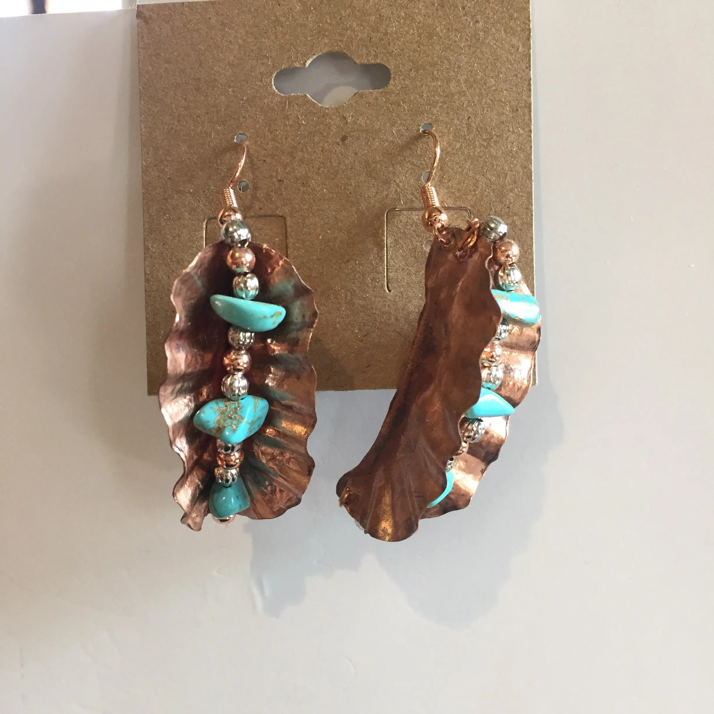 BEADED TURQUOISE AND COPPER EARRINGS