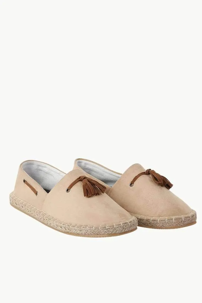 Beige Suede Tassel Espadrilles