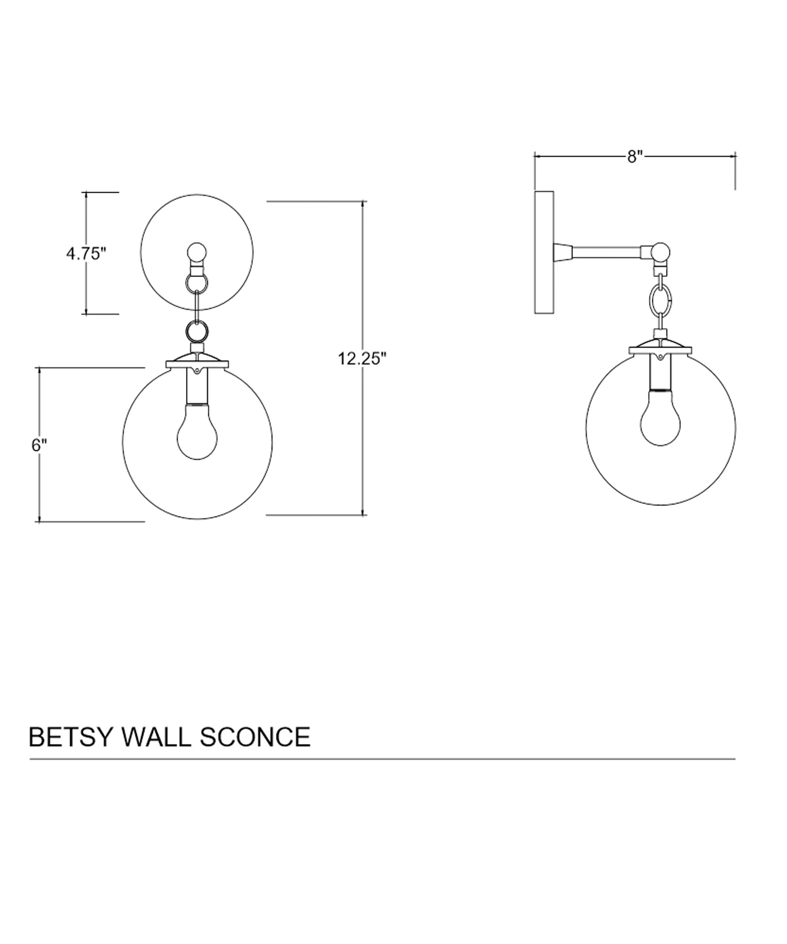 Betsy Wall Sconce, Brass and White Glass Globe