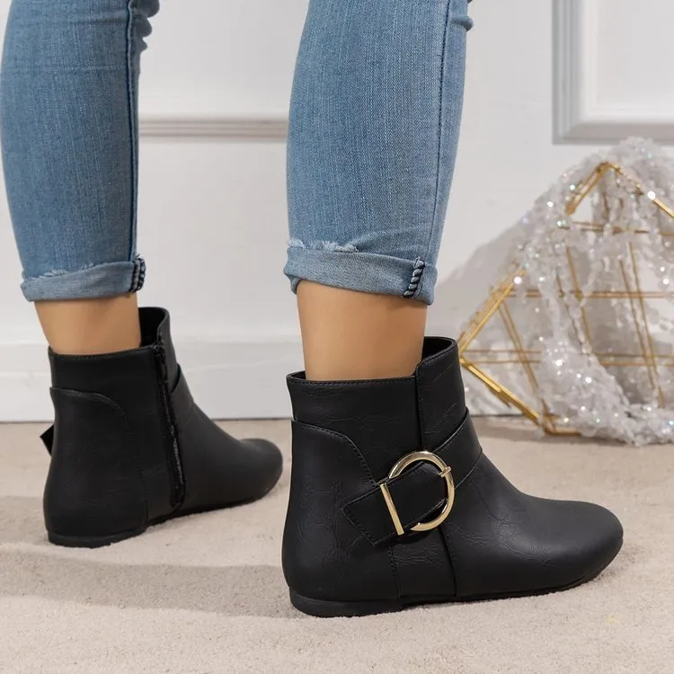 Big Buckle Side Zipper Flat Bottom Low-top Martin Boots