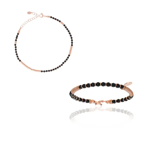 Black Agata Stone and Rose Gold Gift Idea for her
