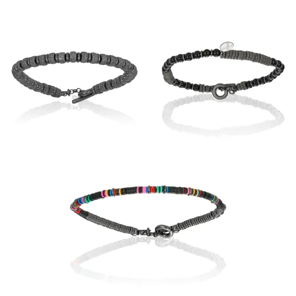 Black PVD and Beaded Bracelets Gift Idea for him
