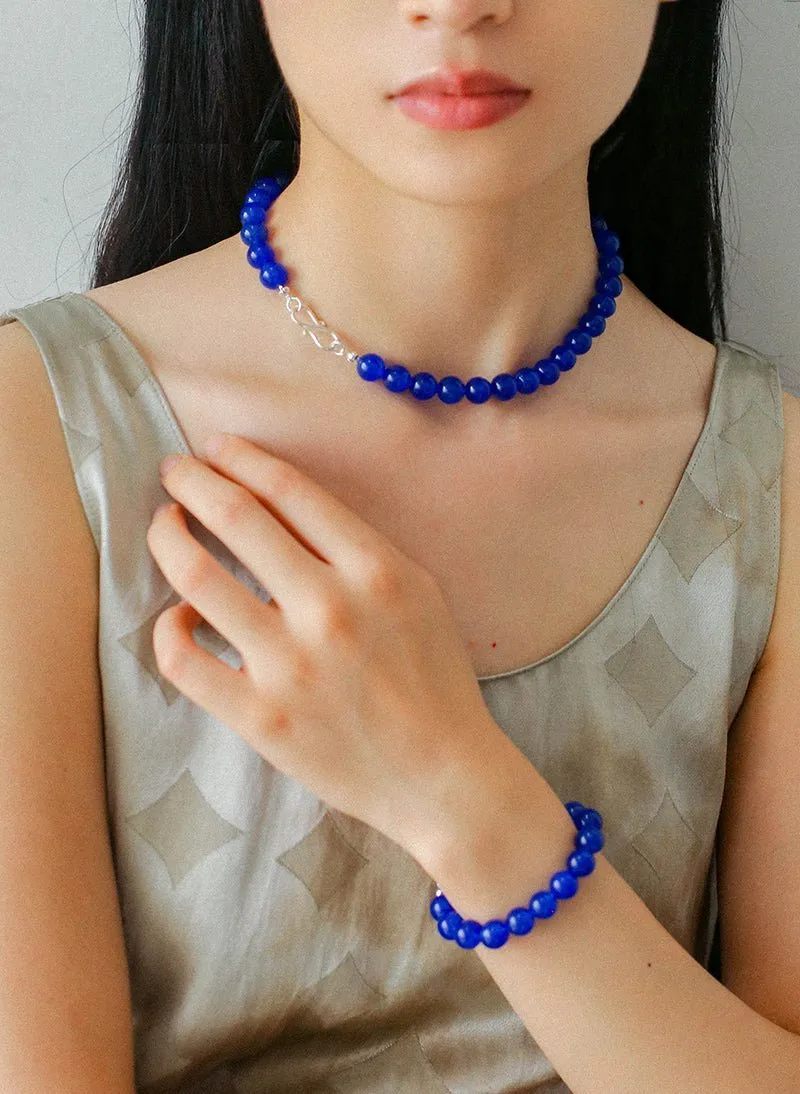 Blue Agate Beaded Figure 8 Buckle Bracelet