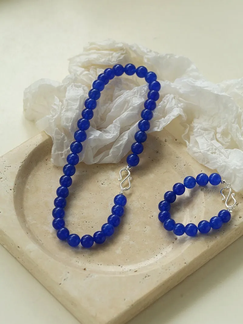 Blue Agate Beaded Figure 8 Buckle Bracelet