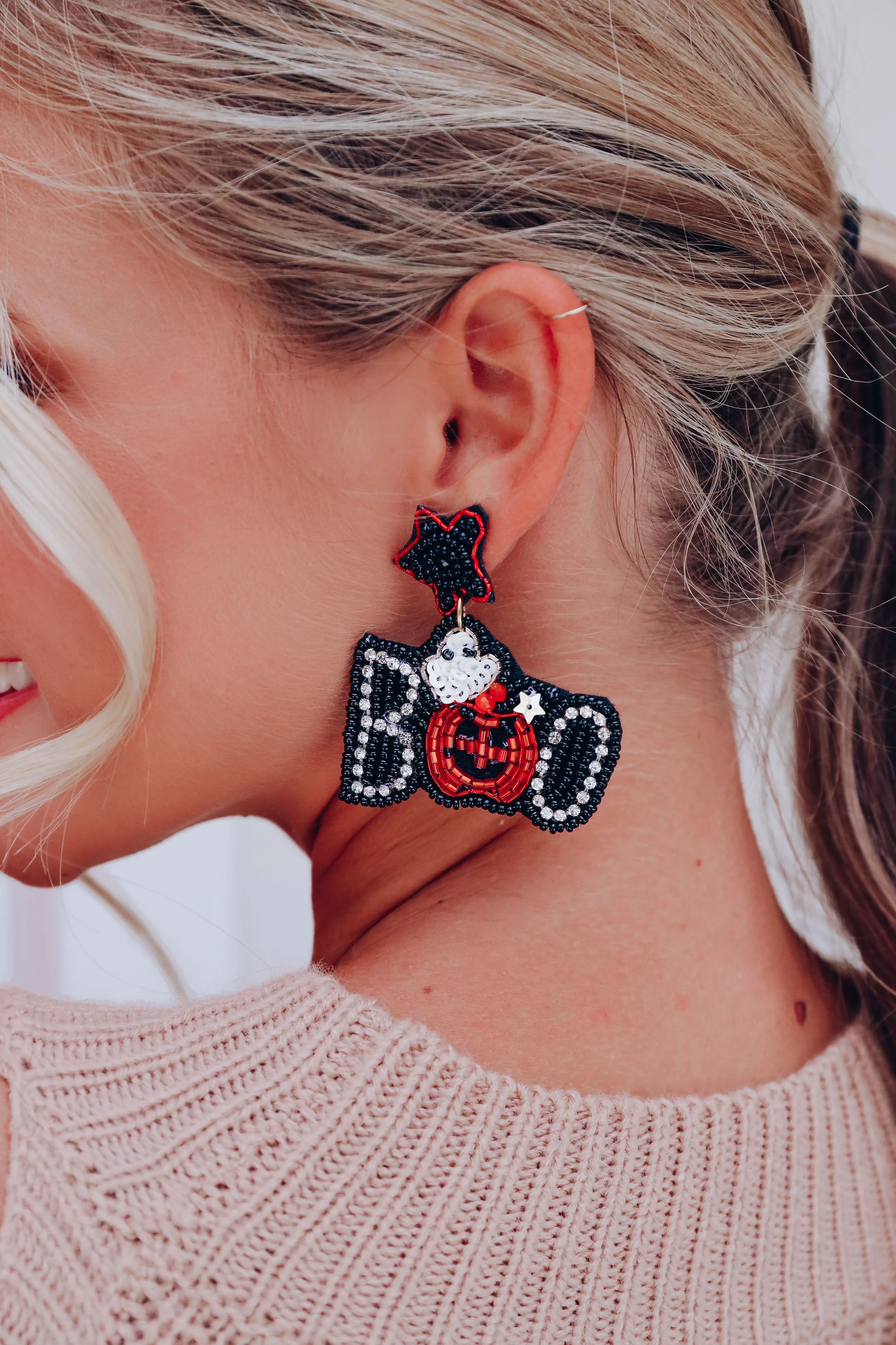 Boo Beaded Earrings - Black