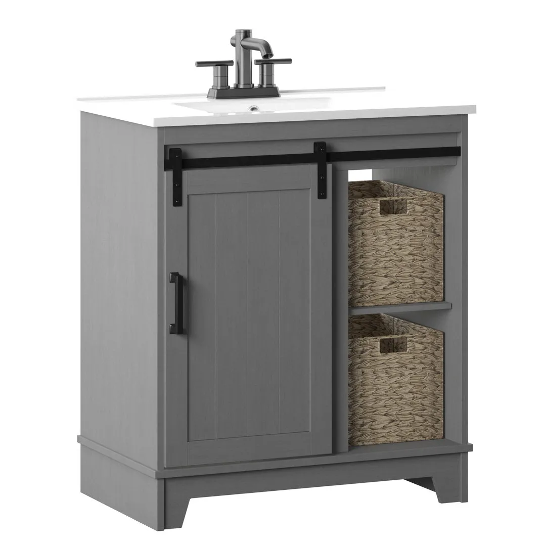 Braylen Sliding Barn Door 36" Single Bathroom Vanity Set Sand & Stable™ Base Finish: Antique Gray