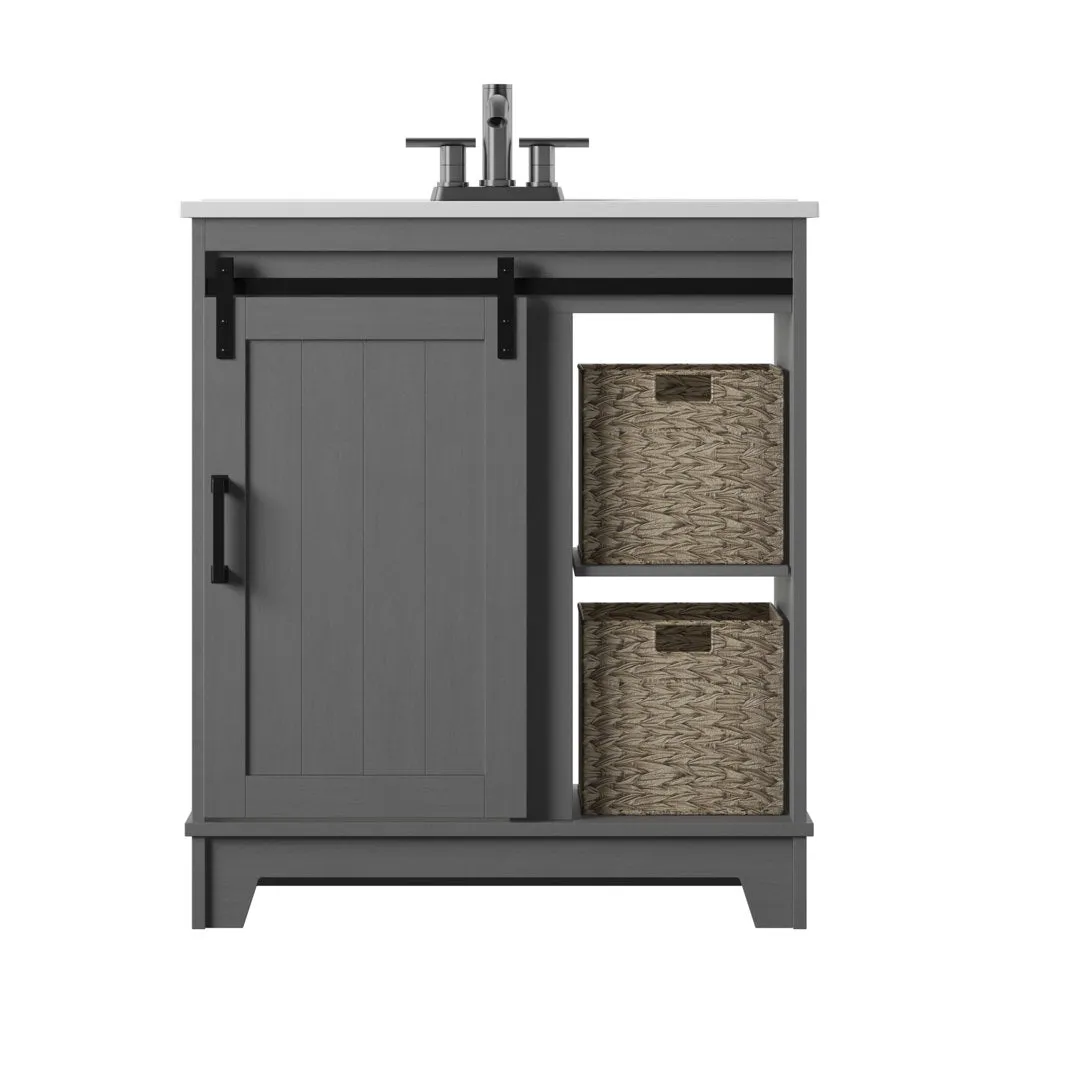 Braylen Sliding Barn Door 36" Single Bathroom Vanity Set Sand & Stable™ Base Finish: Antique Gray