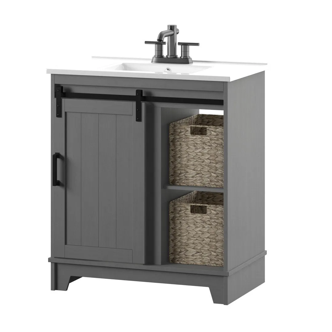 Braylen Sliding Barn Door 36" Single Bathroom Vanity Set Sand & Stable™ Base Finish: Antique Gray