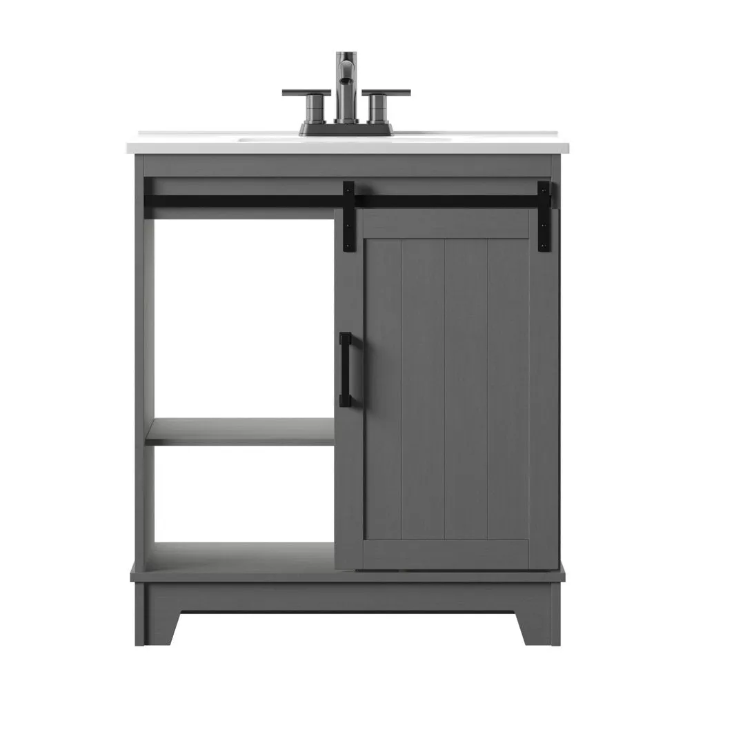Braylen Sliding Barn Door 36" Single Bathroom Vanity Set Sand & Stable™ Base Finish: Antique Gray