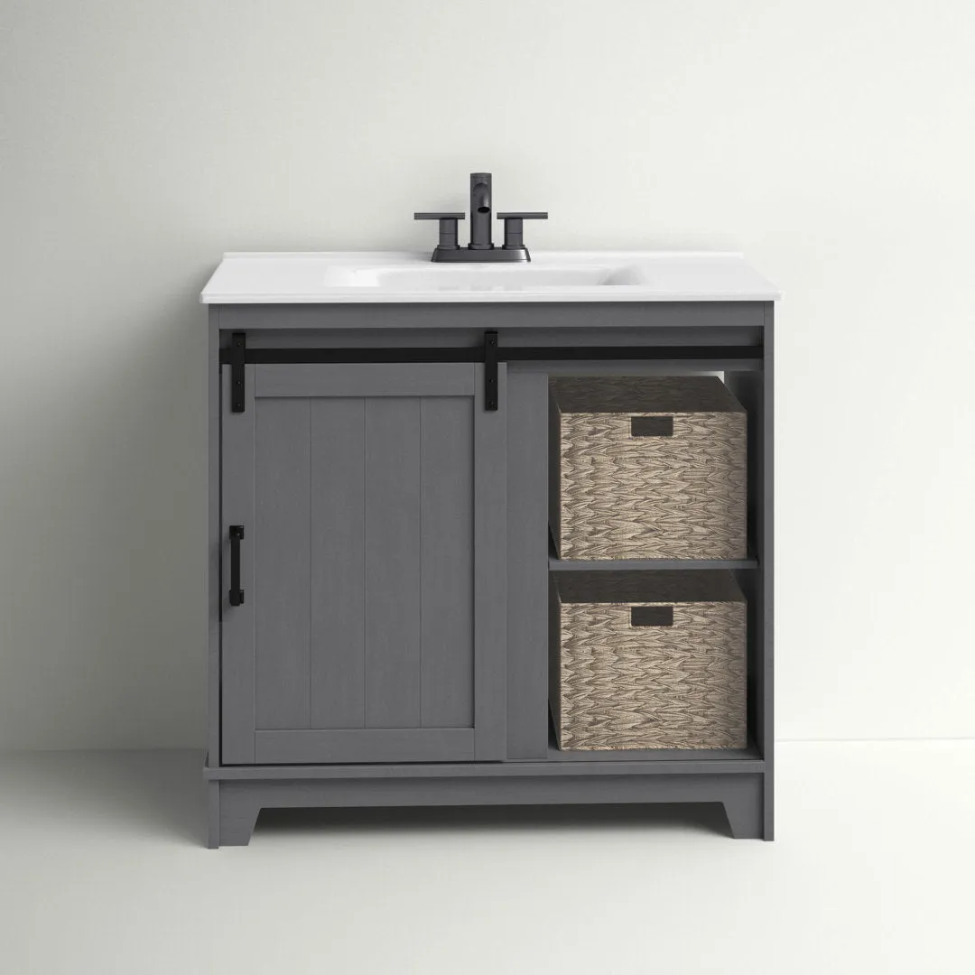 Braylen Sliding Barn Door 36" Single Bathroom Vanity Set Sand & Stable™ Base Finish: Antique Gray