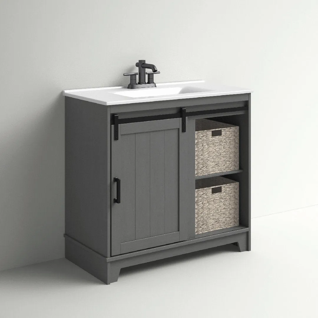 Braylen Sliding Barn Door 36" Single Bathroom Vanity Set Sand & Stable™ Base Finish: Antique Gray