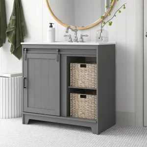 Braylen Sliding Barn Door 36" Single Bathroom Vanity Set Sand & Stable™ Base Finish: Antique Gray