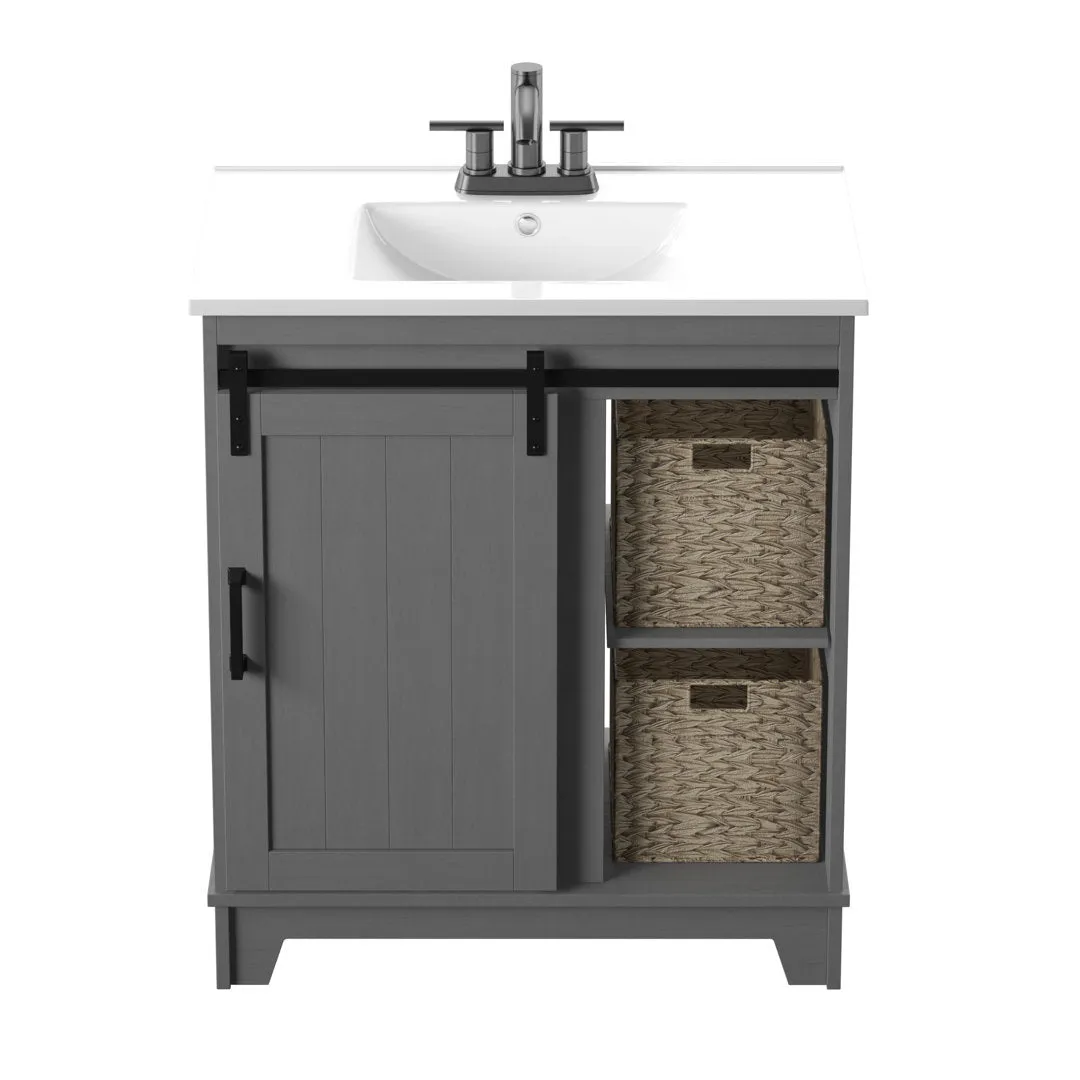 Braylen Sliding Barn Door 36" Single Bathroom Vanity Set Sand & Stable™ Base Finish: Antique Gray