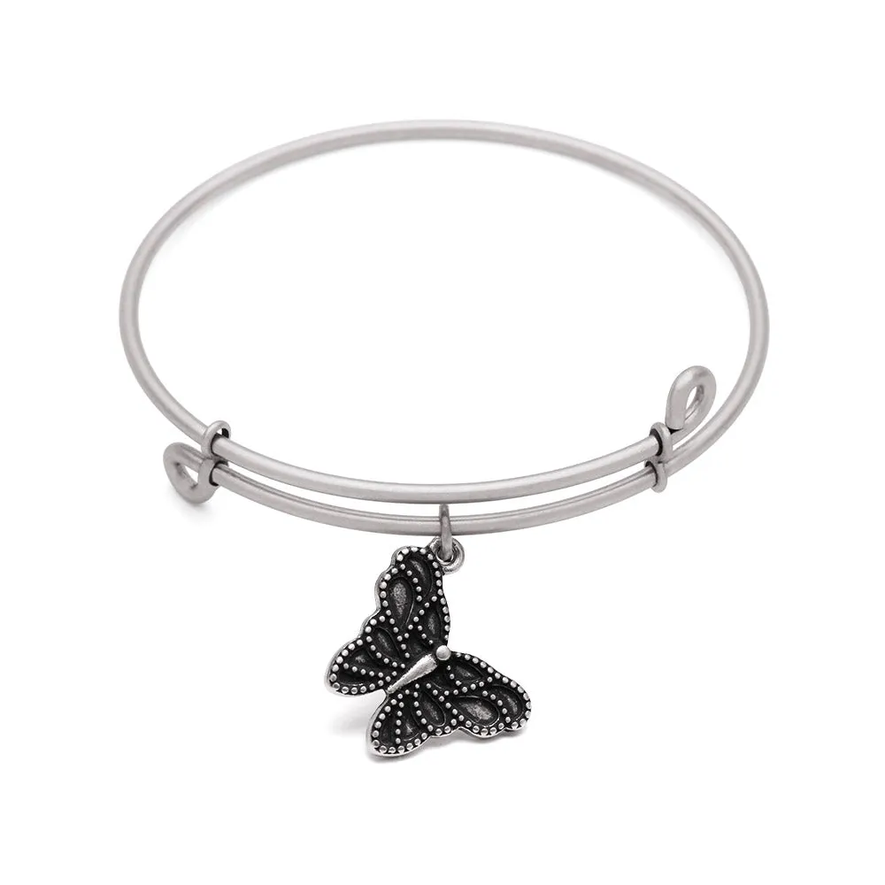 Butterfly, Bangle Antique Silver Color Finish