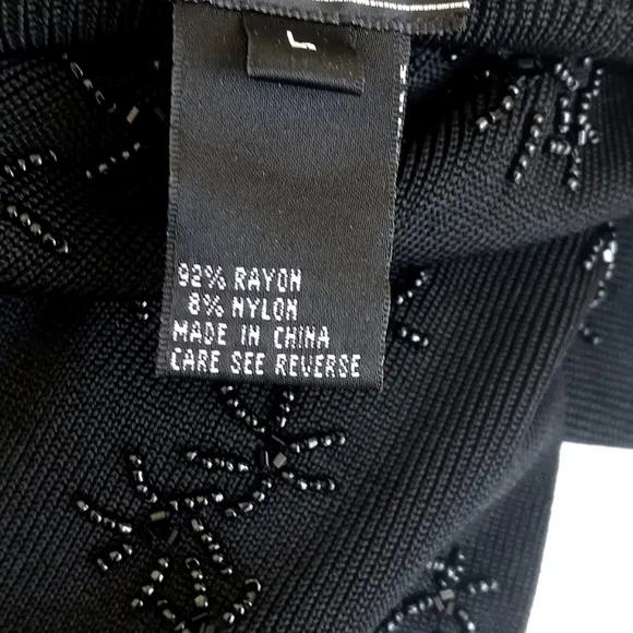 Camen Marc Valvo Women's Black Beaded Nylon Blend Long Sleeve Open Cardigan L
