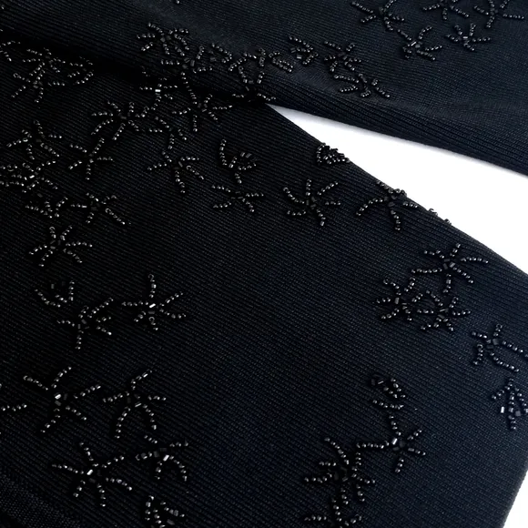Camen Marc Valvo Women's Black Beaded Nylon Blend Long Sleeve Open Cardigan L