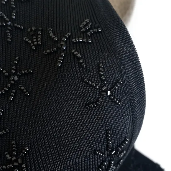 Camen Marc Valvo Women's Black Beaded Nylon Blend Long Sleeve Open Cardigan L