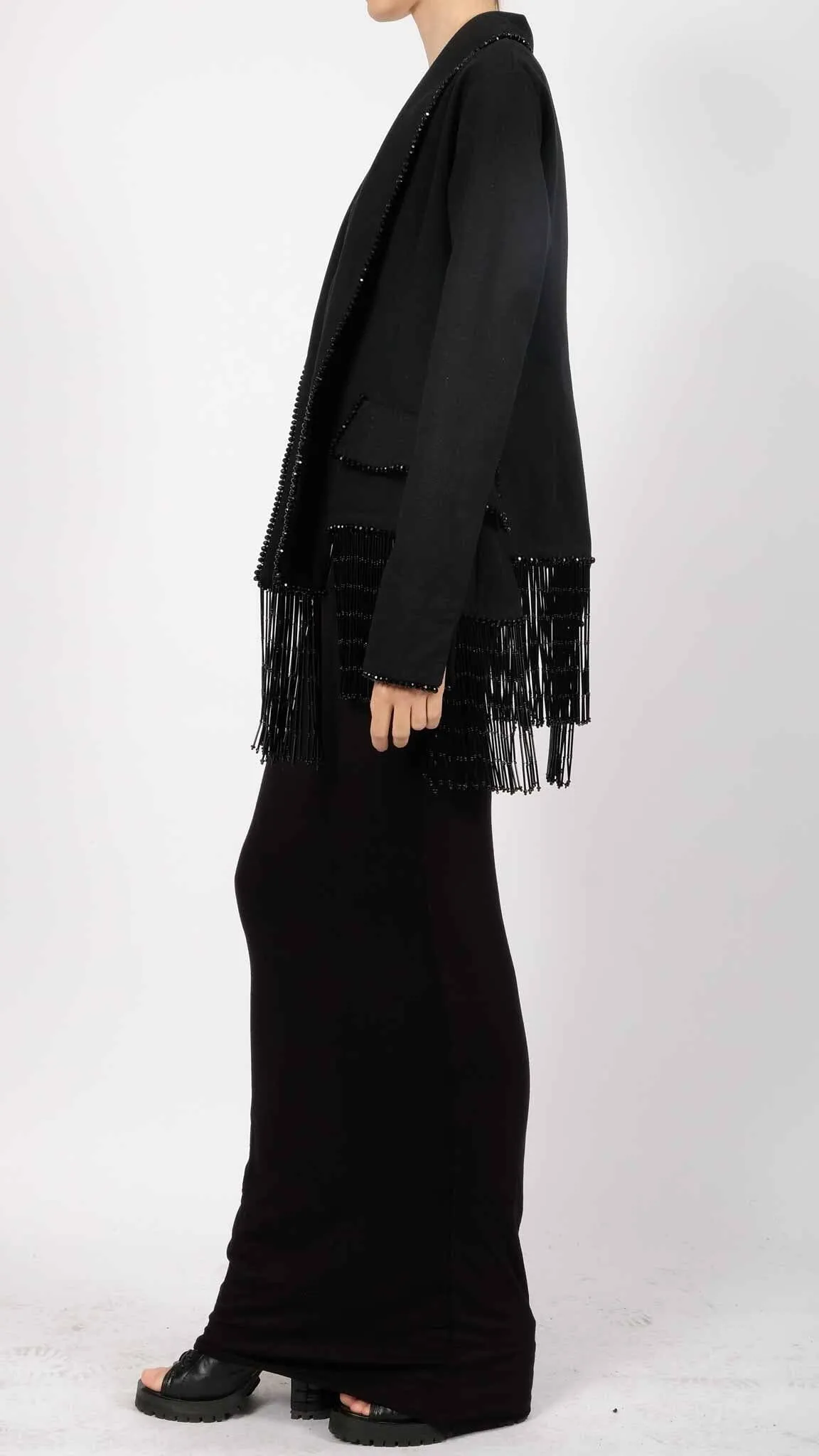 Canvas Blazer with Stones and Fringes