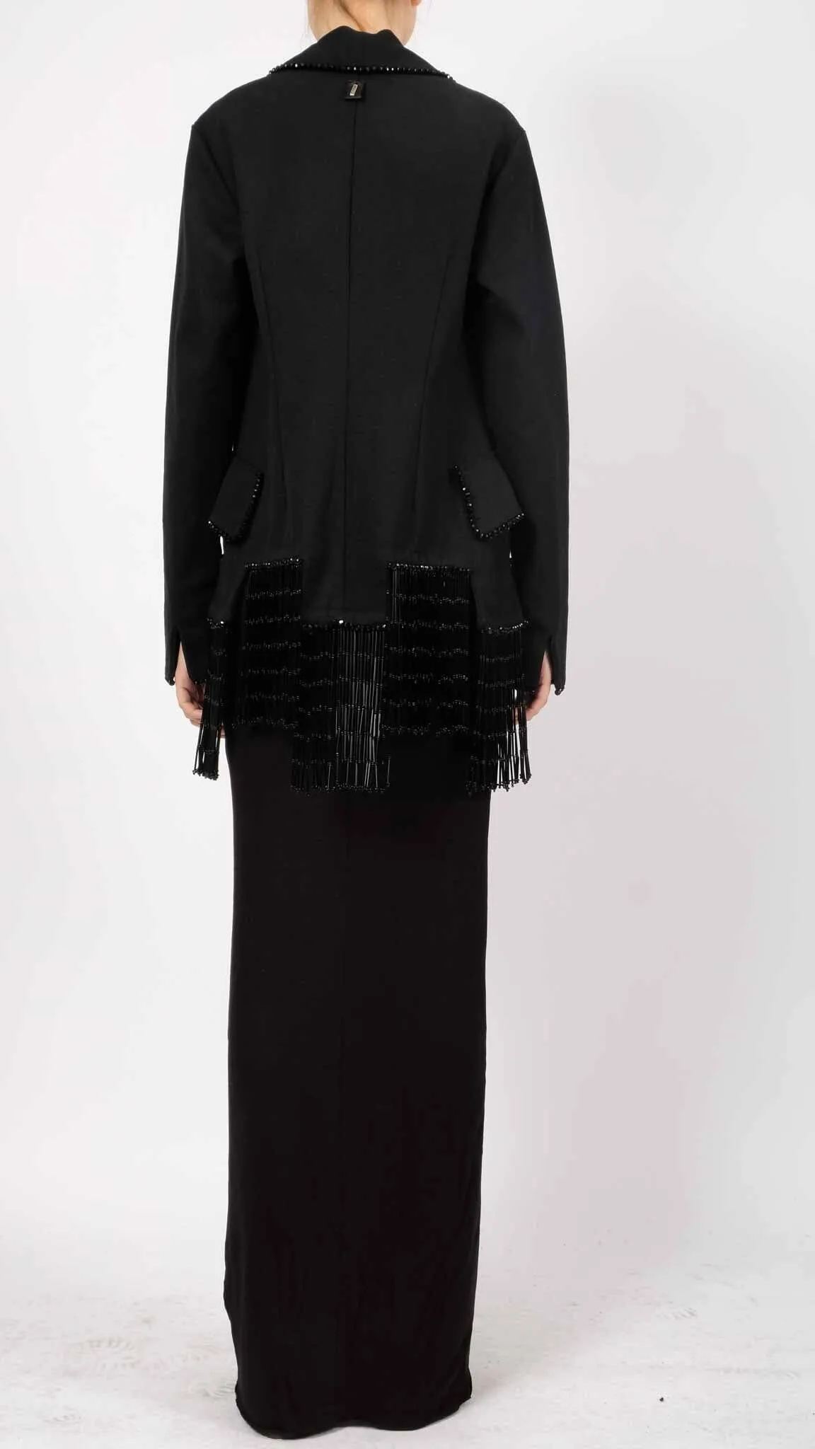 Canvas Blazer with Stones and Fringes