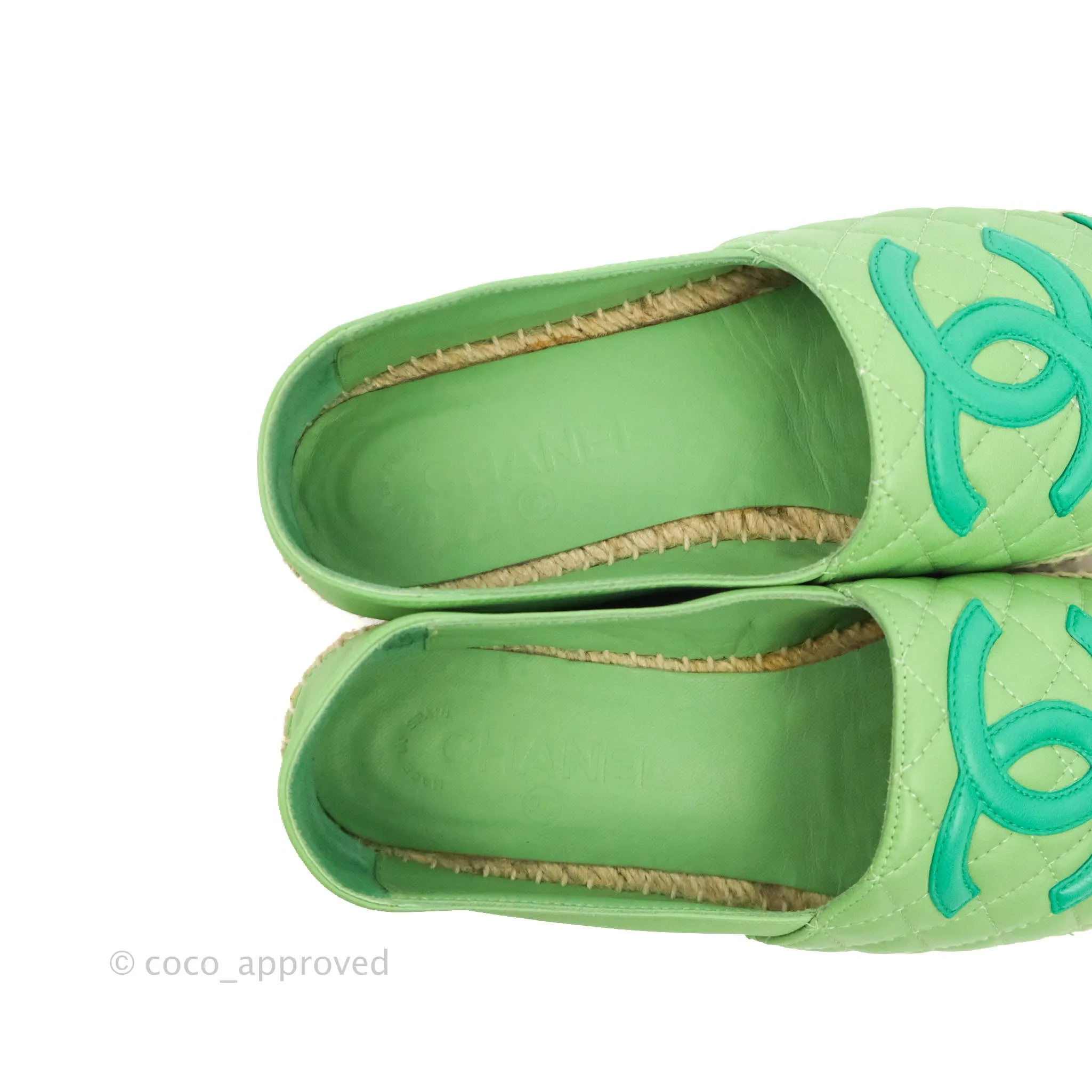 Chanel CC Espadrilles Quilted Green Lambskin Size 37
