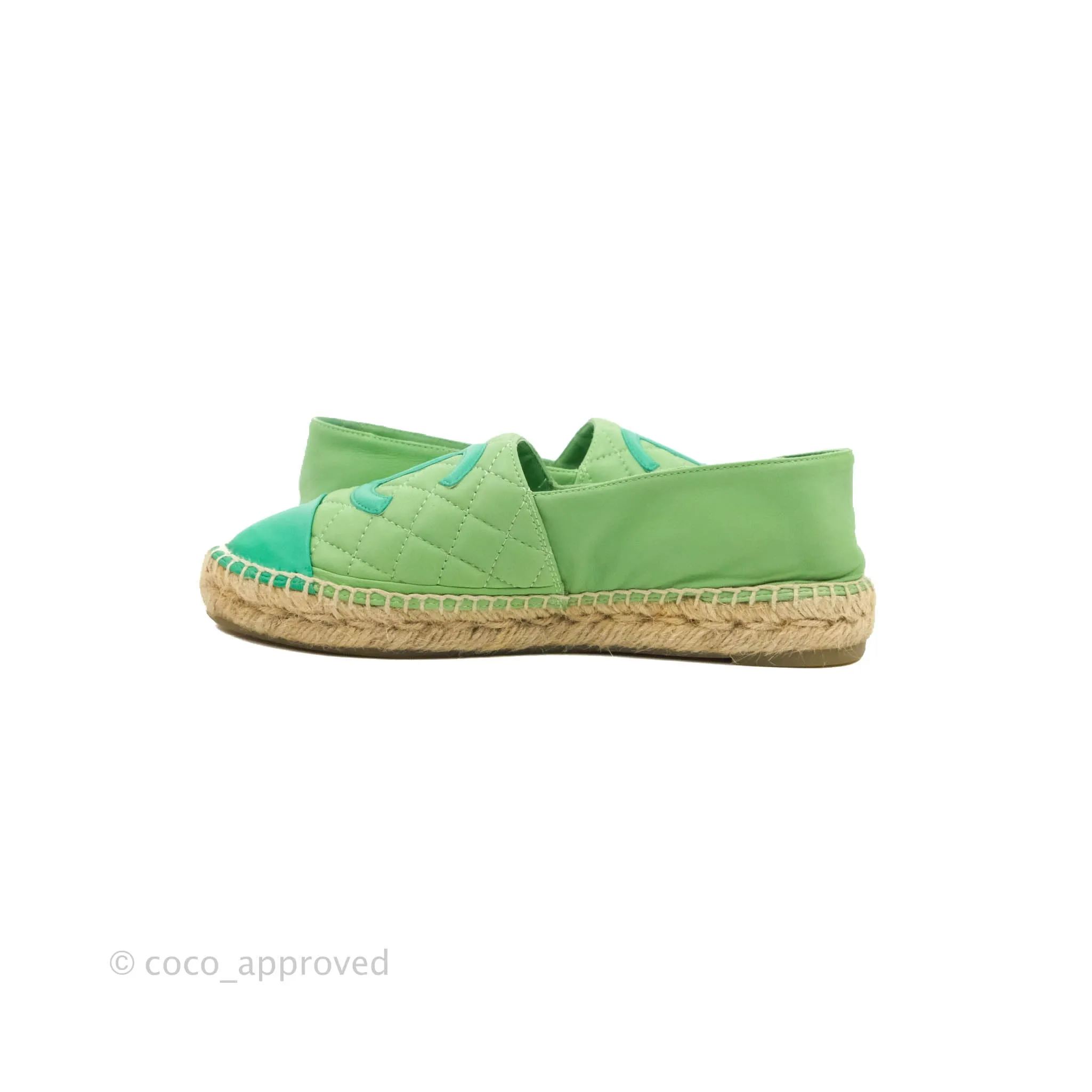 Chanel CC Espadrilles Quilted Green Lambskin Size 37