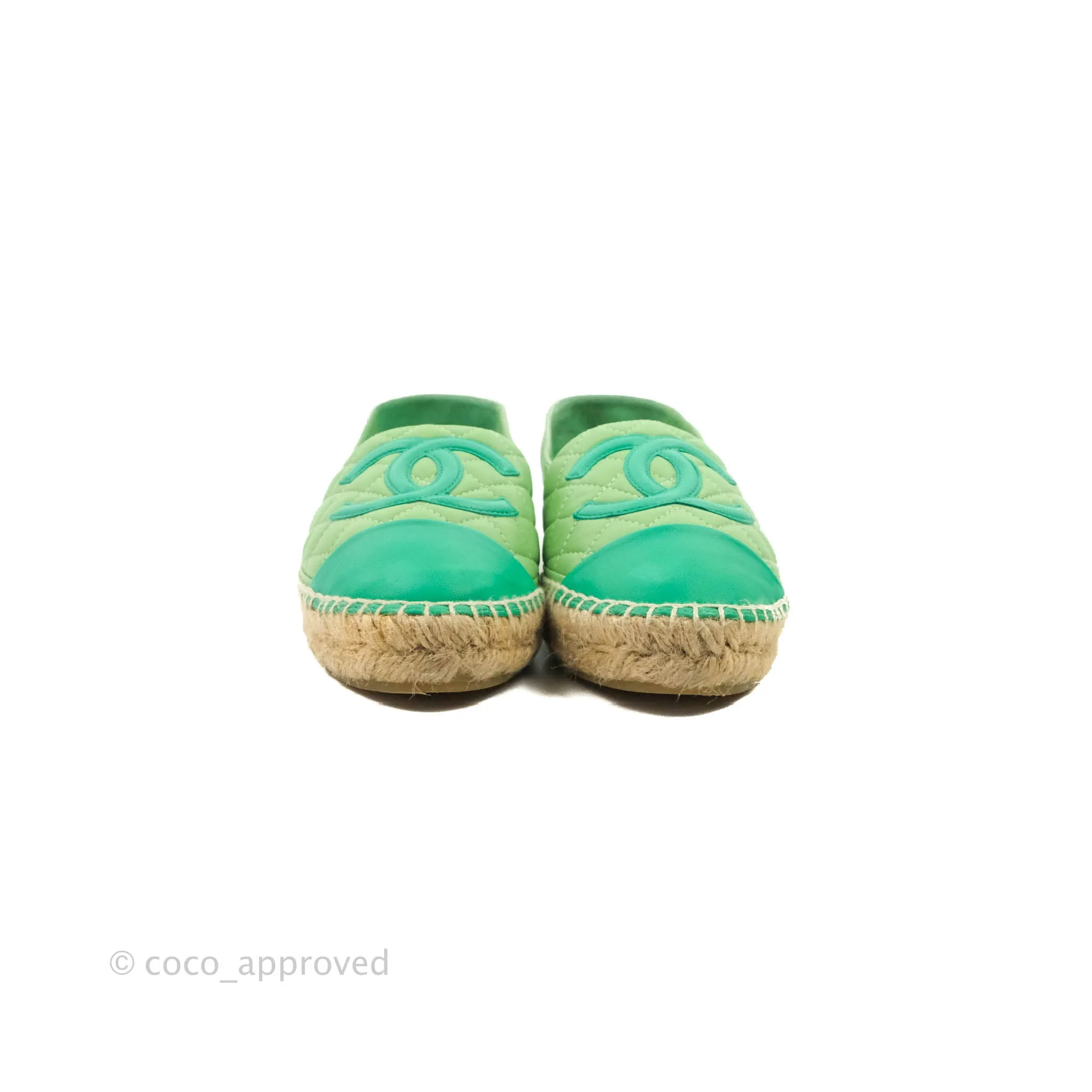 Chanel CC Espadrilles Quilted Green Lambskin Size 37